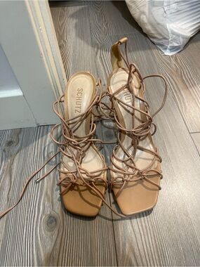 SCHUTZ Nude Tan Lace-Up Strappy Heels